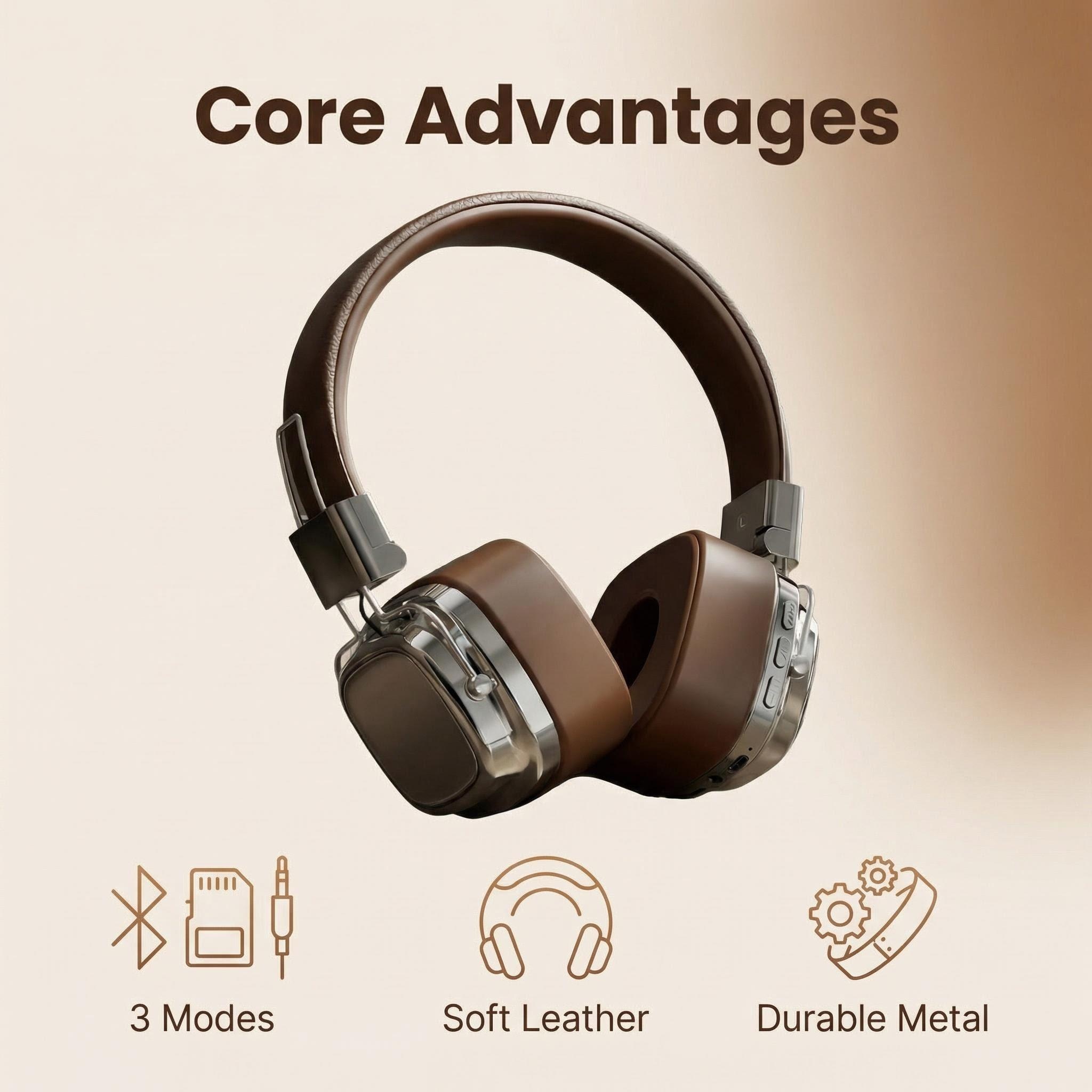 Retro Gaming Phone - Retro Leather Over-ear Headphones Wireless Bluetooth
