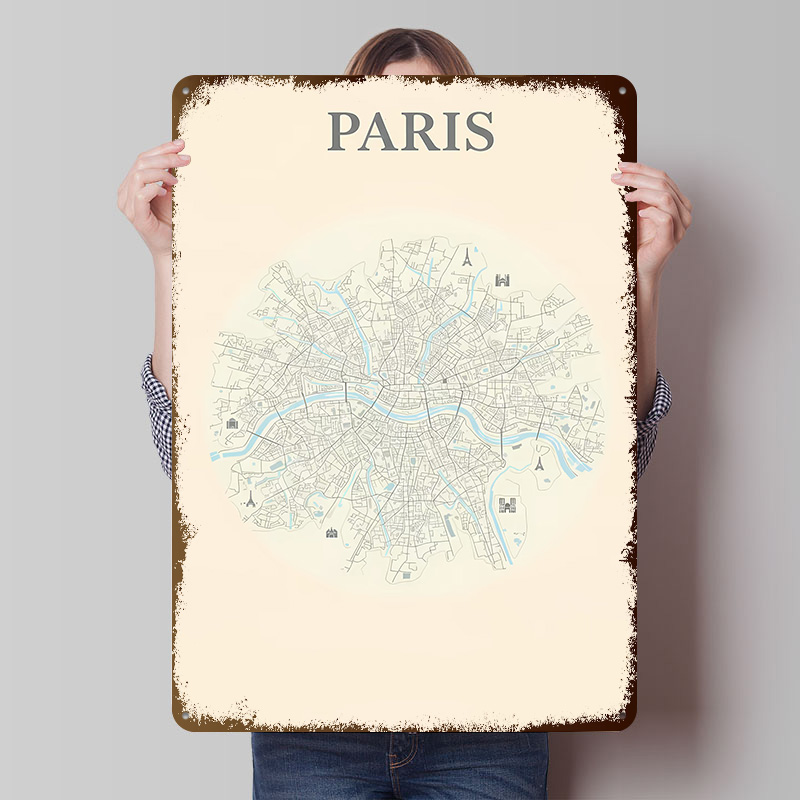 Retro Gaming Paris - Paris City Map Tinplate Poster Custom