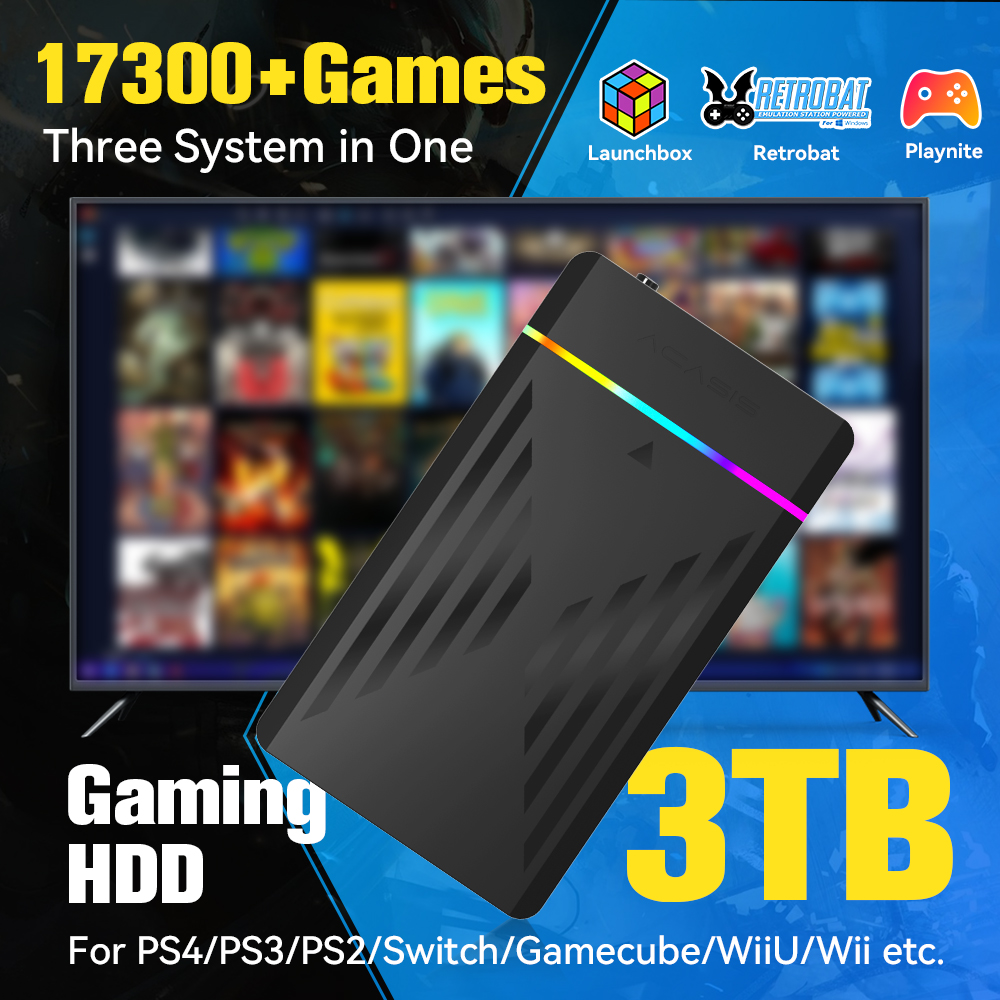 Retro Gaming Joystick - 3TB Portable Gaming HDD LaunchBox/Retrobat/Playnite Retro