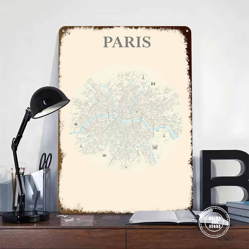 Paris City Map Tinplate Poster - Retro Gaming Paris 评论和价格